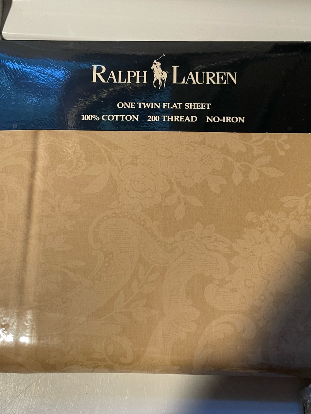 Ralph Lauren AVERY CAFE Beige Jacquard Floral TWIN Flat Sheet